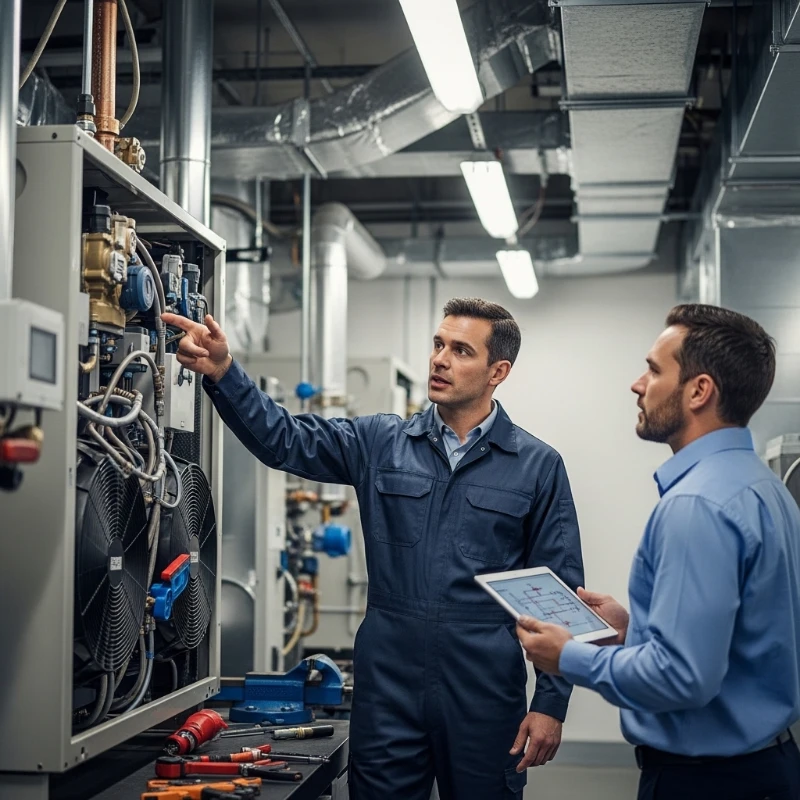 HVAC engineer sharing cause of issue with facility manager