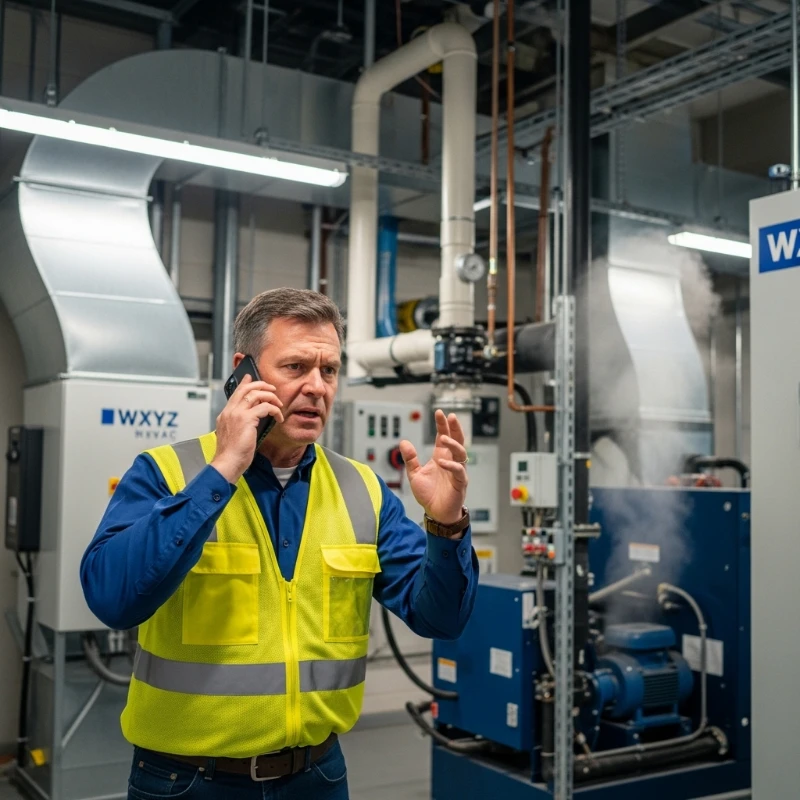 facility manager urgently calling hvac company during mechanical fail